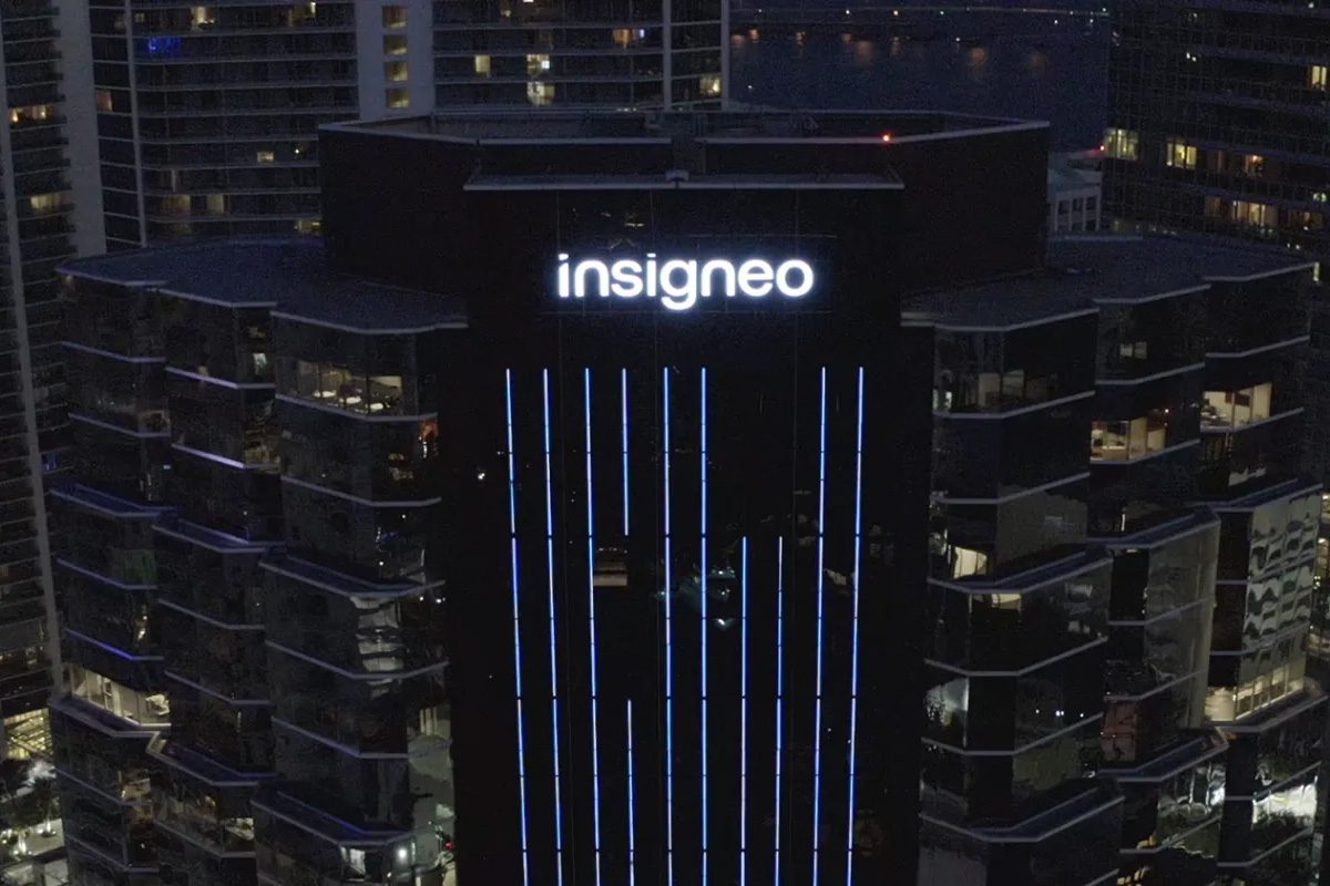Aerial image of Insigneo building at night in Miami Florida